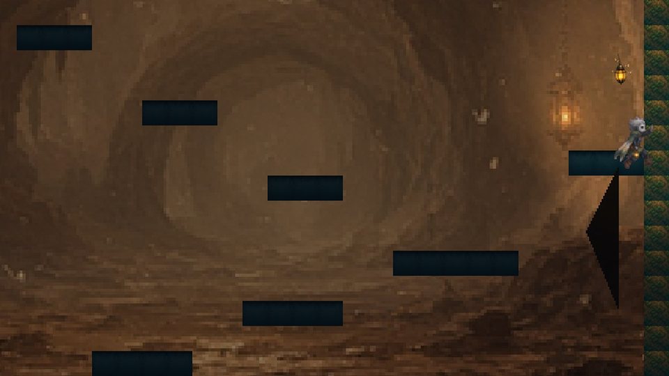 Wick running up the right-hand wall of a tall shaft